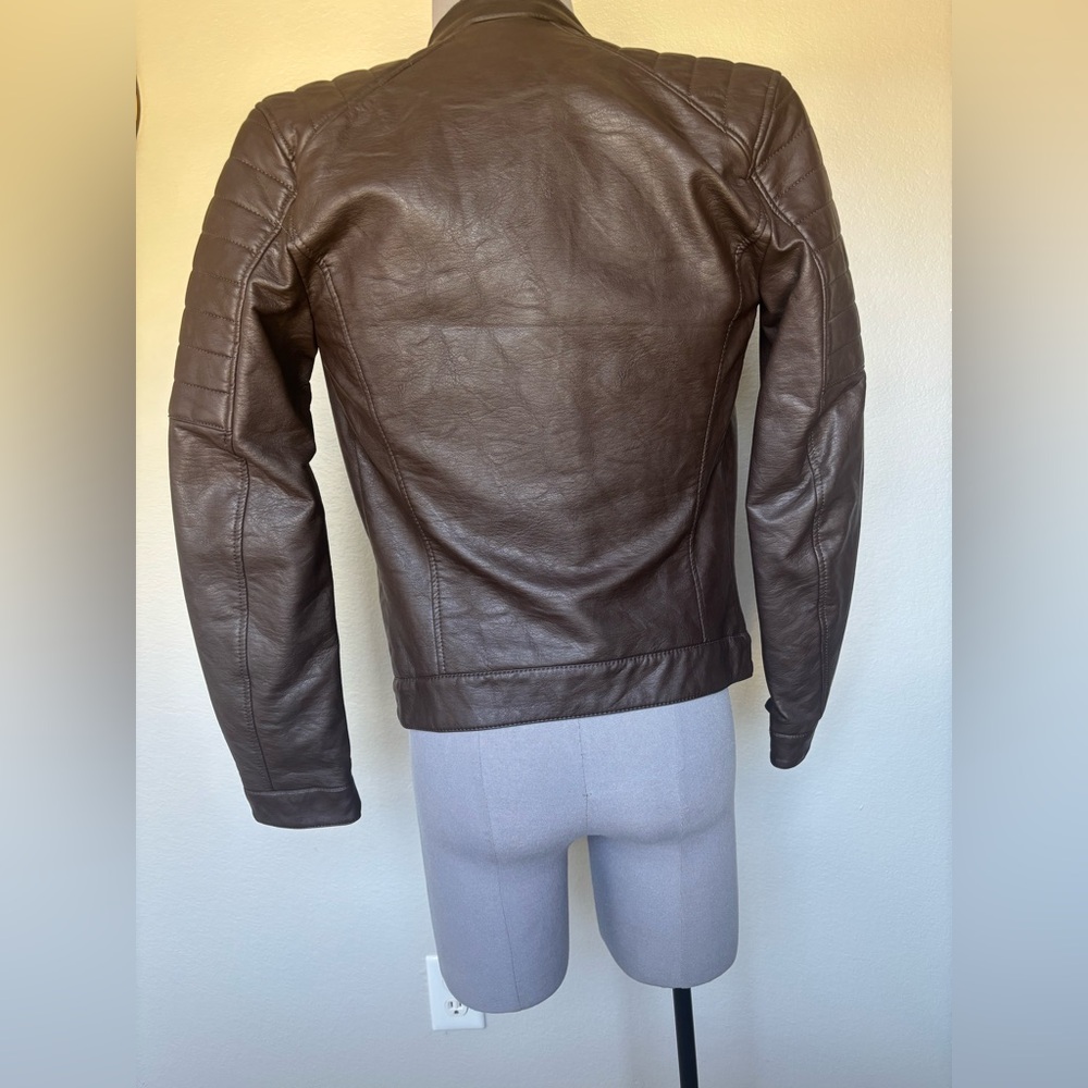 H&M Men's Dark Brown Leather Jacket - Picture 8 of 14